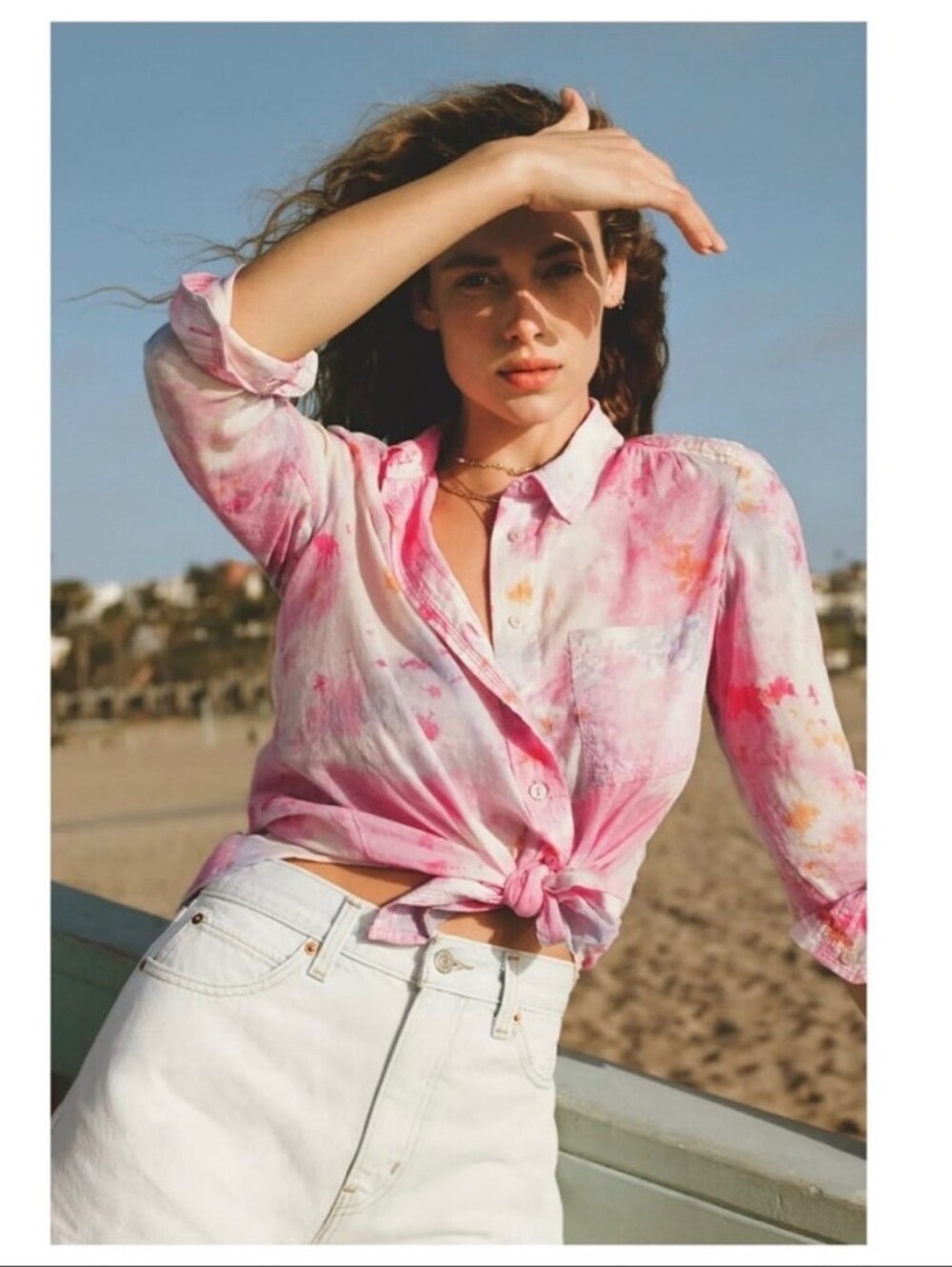 Anthropologie Pilcro tie-dye Cate button-down shirt watercolor pink Yellow  XXSP